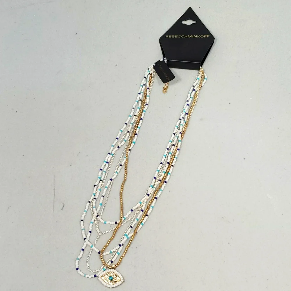 Rebecca Minkoff - Layered Beads Evil Eye Necklace (Turquoise Multi) - Picture 3 of 5